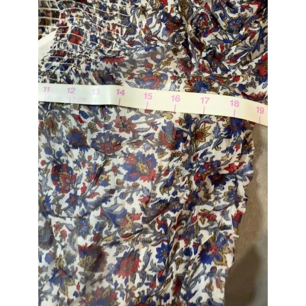 NWT Madewell Smocked Split Crewneck Top Cherry Red Blue Size Small Long Sleeve - Picture 7 of 9